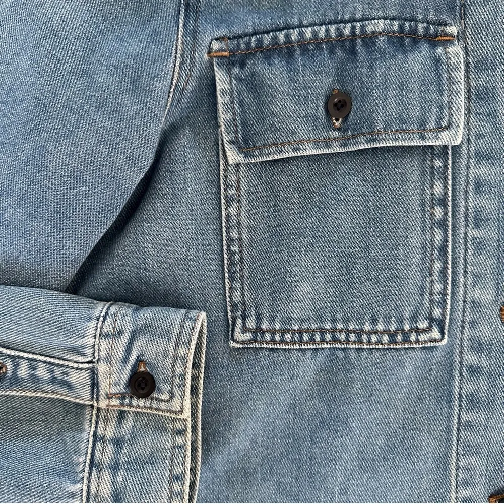 Madewell Northward Cropped Military Army Denim Jacket in Light Blue Wash Small - Image 8