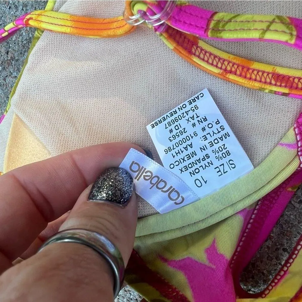 Vintage 90s Y2K Carabella Floral yellow fuchsia underwire bra bikini set Size M - Image 8