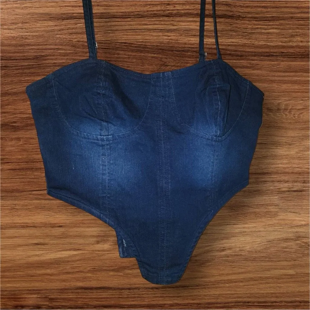 NEW Mass Selfie Women's Blue Zip Up Adjustable Thin Strap Denim Vest Top sz M We Size M - Image 3