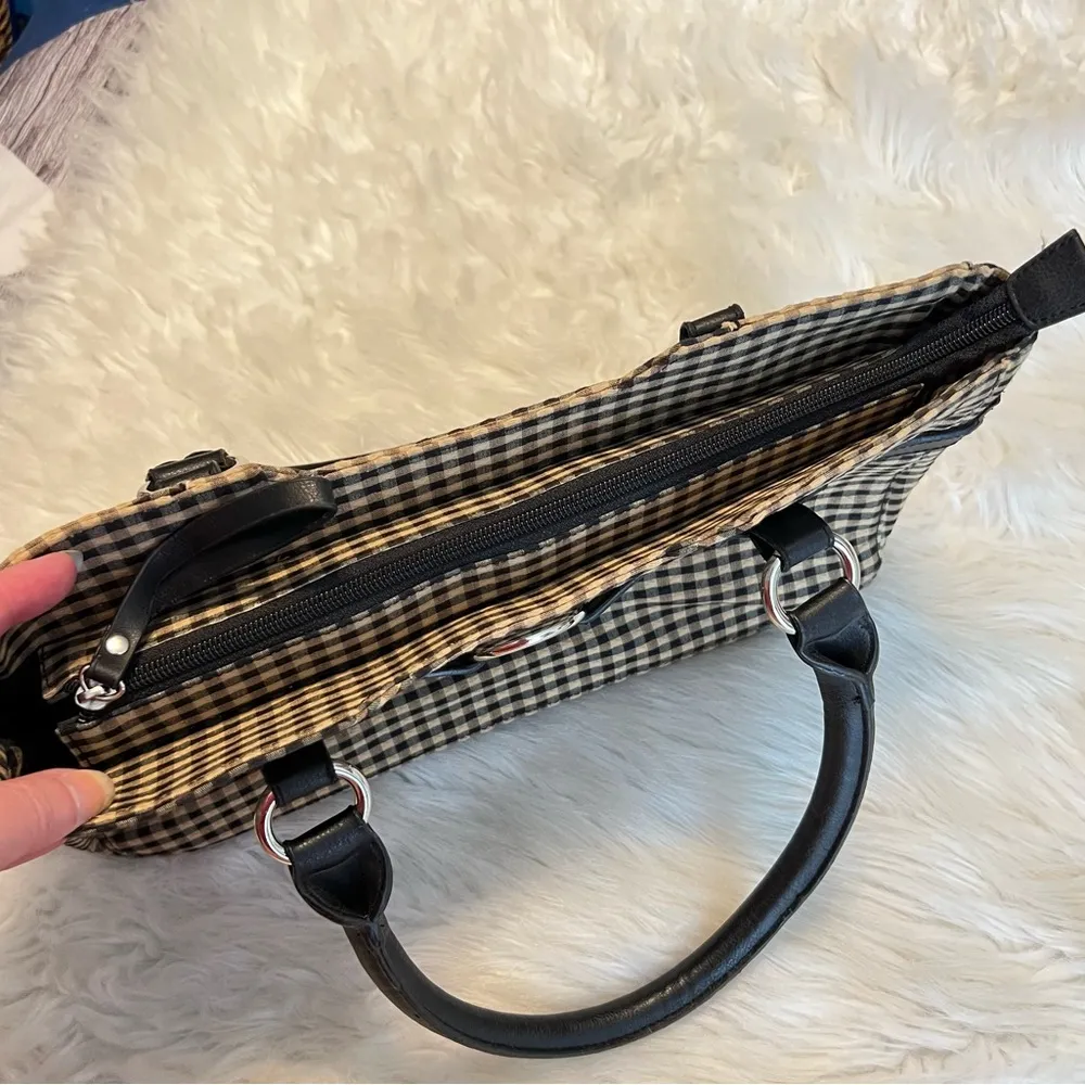 Longaberger Homestead Checked Plaid Shoulder bag Purse tan black double handle - Image 11