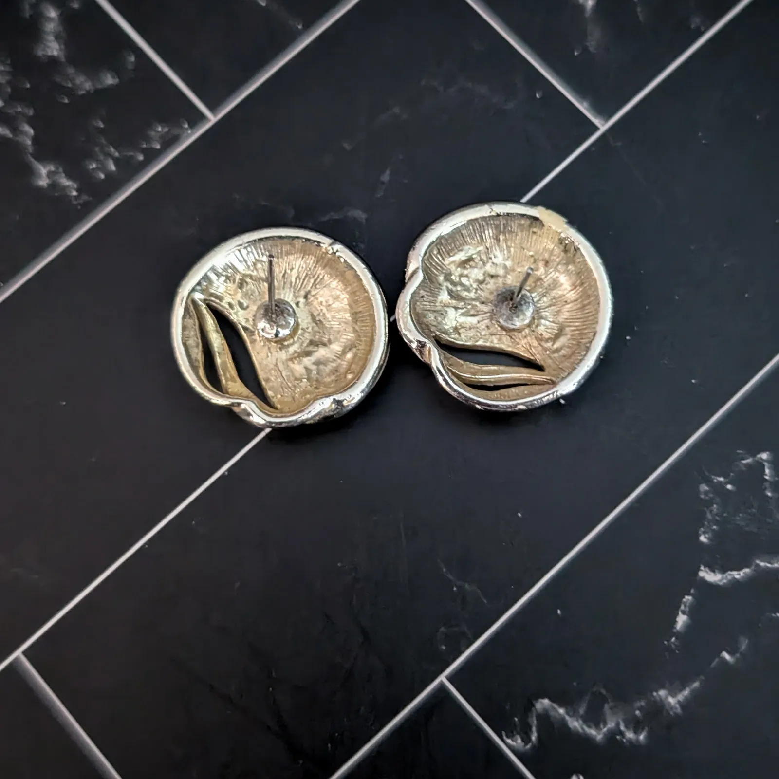 Vintage Stud Earrings Muted Brown & Gold Tone - Image 6