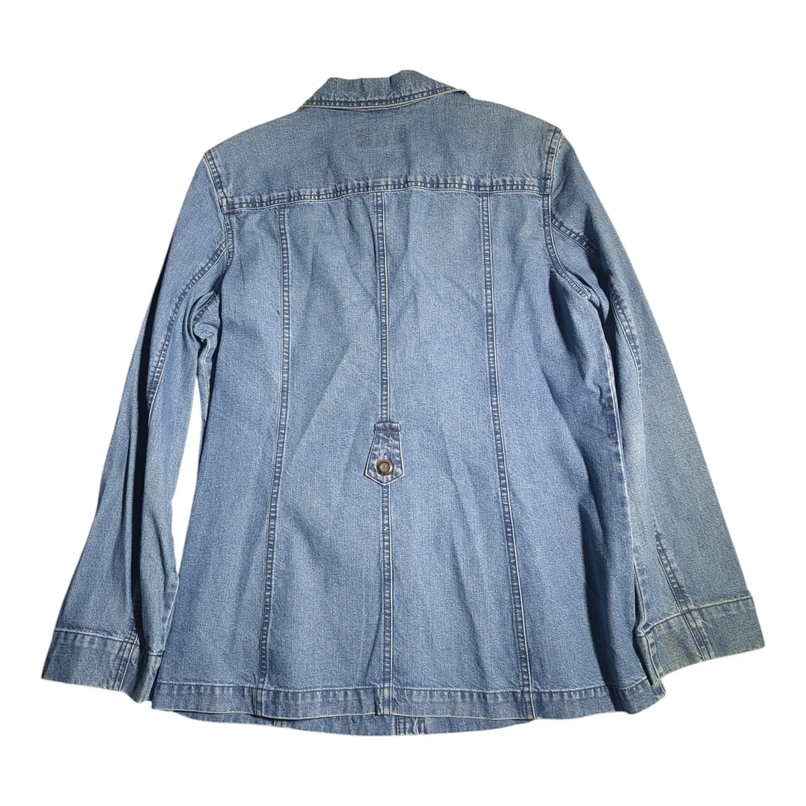 Vtg 1990s Crazy Horse Fitted Cotton Denim Button Up Collared Jacket Sz L Blue Size L - Image 2