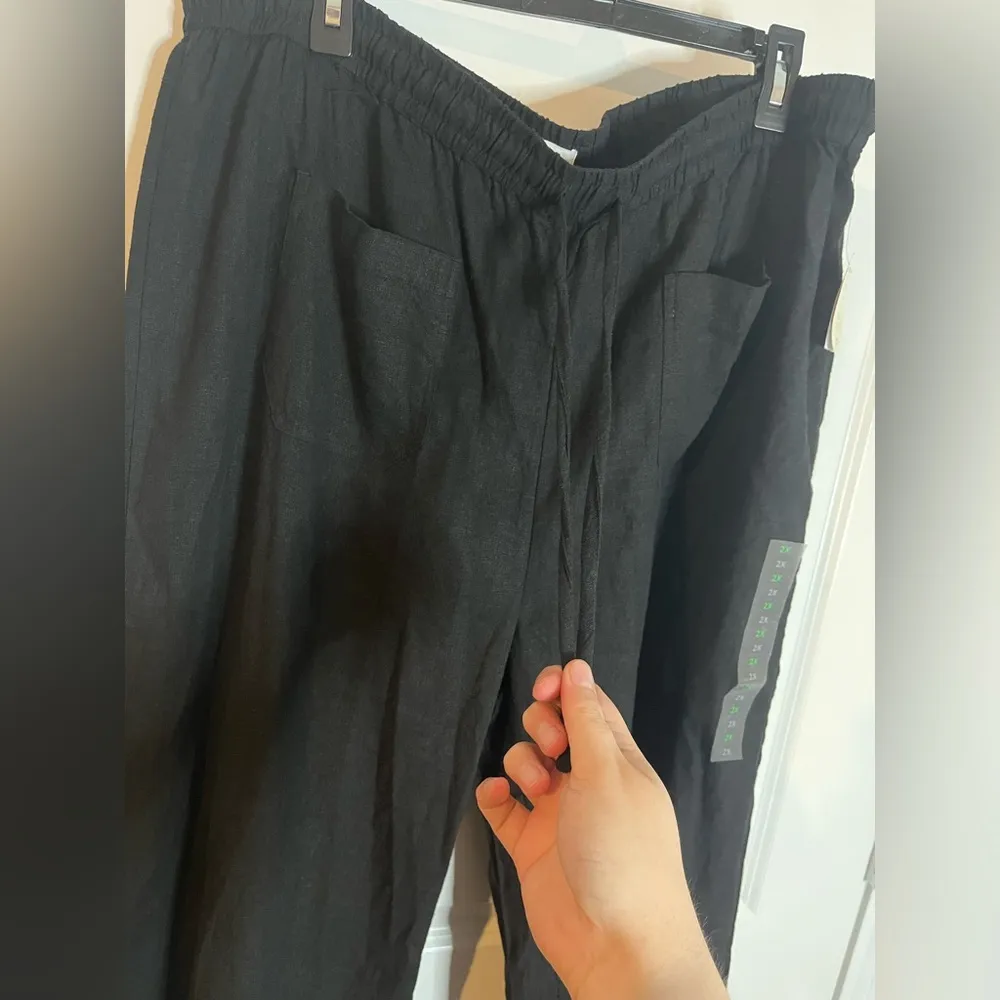 Dip NWT Black Drawstring Scrunch Waistband Linen Blend Palazzo Wide Leg Pants 2X - Image 10
