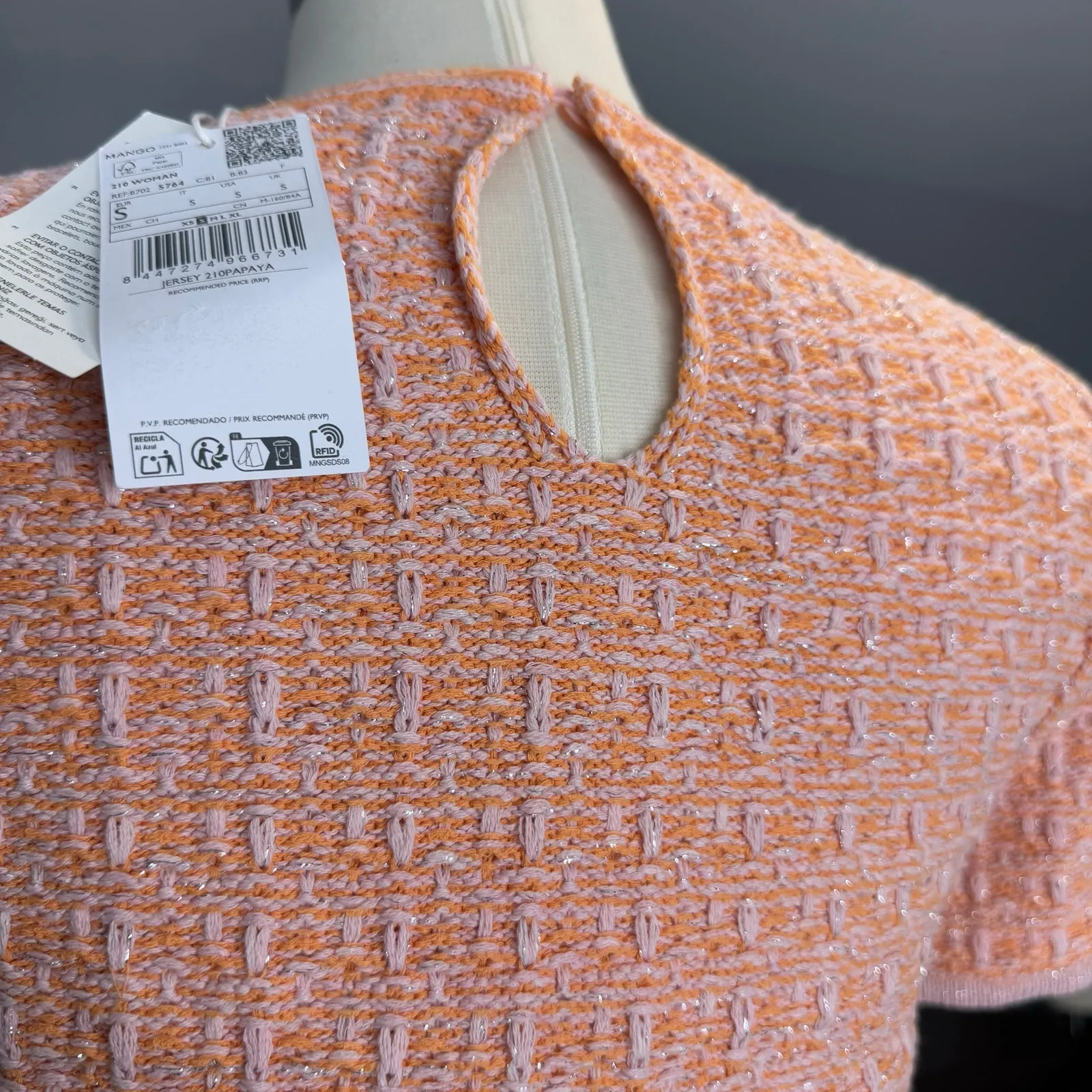 MANGO Women's Tweed Short Sleeve Sweater, S - Image 3