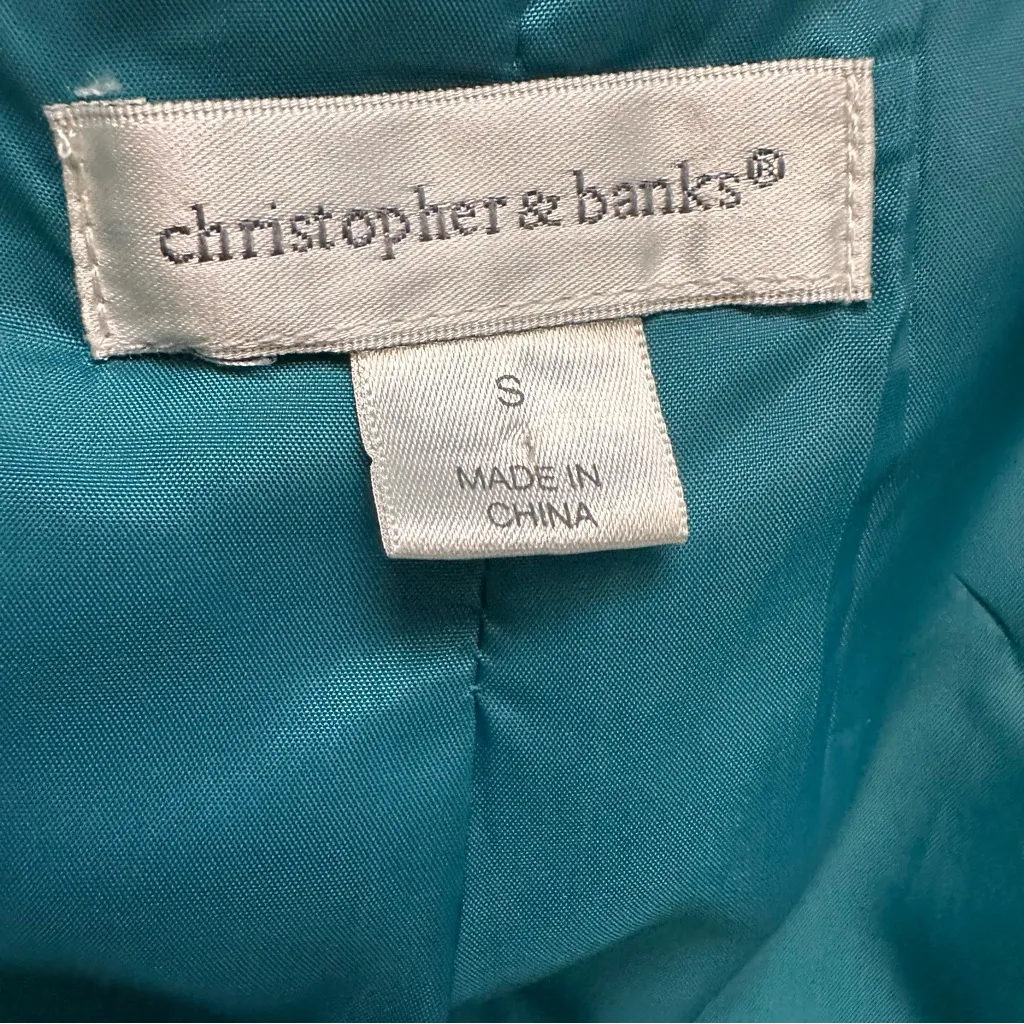 Christopher & Banks Quilted Vest Small Teal Zip Snap Puffer Floral Stitch - Image 7