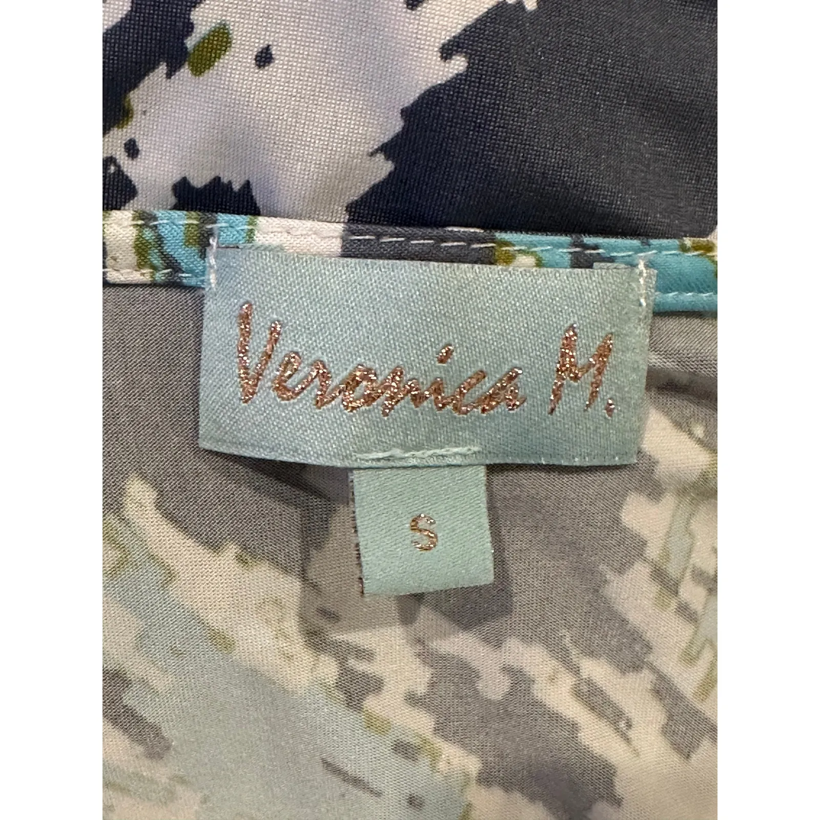 Veronica M Faux Wrap Midi Dress Long Sleeve White Gray Blue Pattern S Excellent - Image 7