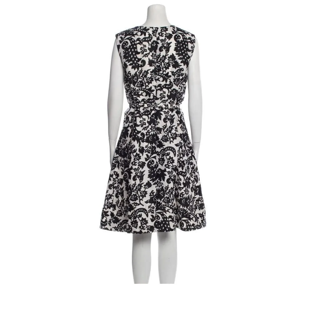 Oscar de La Renta SZ 14 black and white floral a-line dress - Image 3