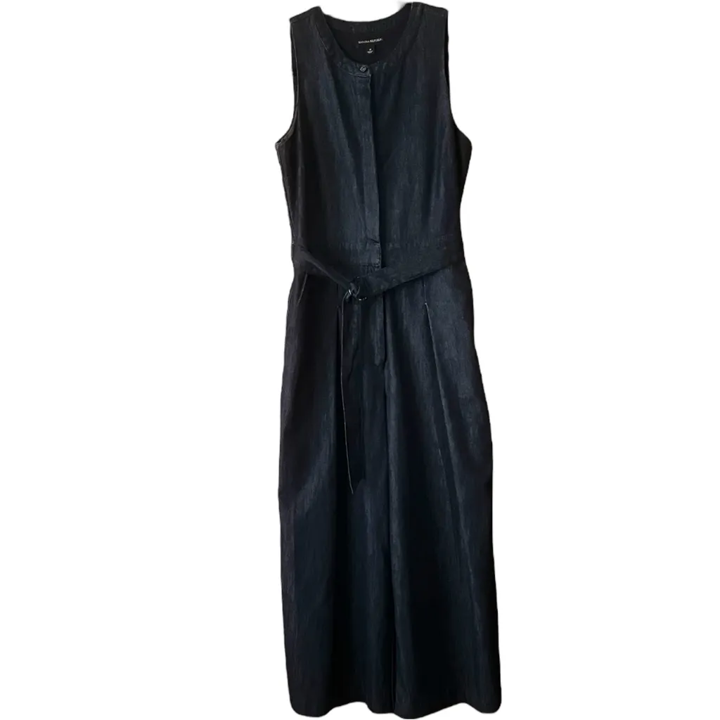 Banana Republic Wide Leg Sleeveless Belted Dark Denim Jumpsuit. Size 0. - Image 3