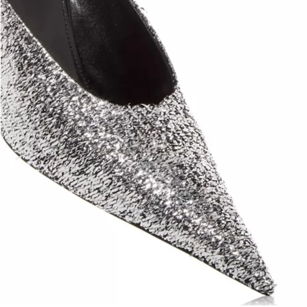 Balenciaga Knife Glitter High Heel Mules in Silver Titanium Size 37 New +DustBag - Image 3