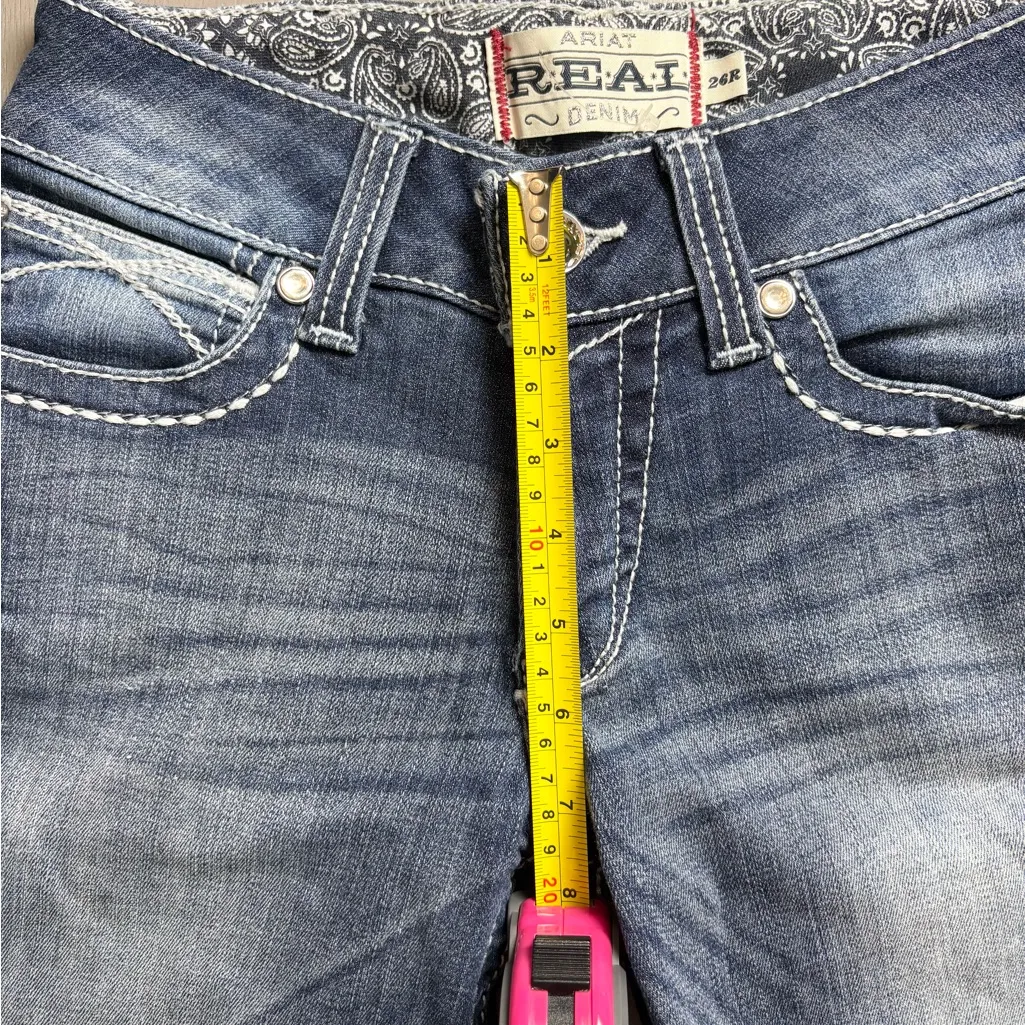 Ariat Real Denim Bermuda Shorts Mid-rise Stretch Western Feathers Aztec Cowgirl - Image 9