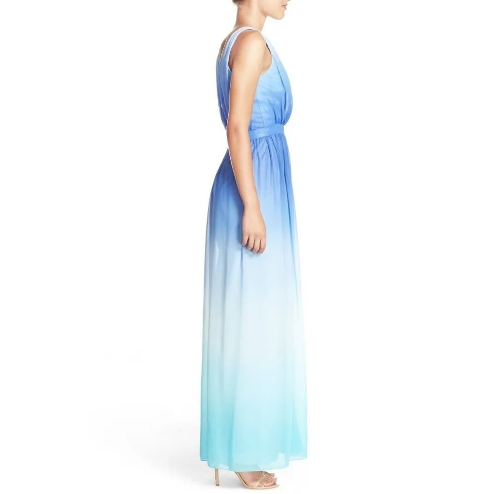 NWT Jay Godfrey Sinclair Blue Teal Ombre Chiffon Slit Front Maxi Dress Gown 4 - Image 2