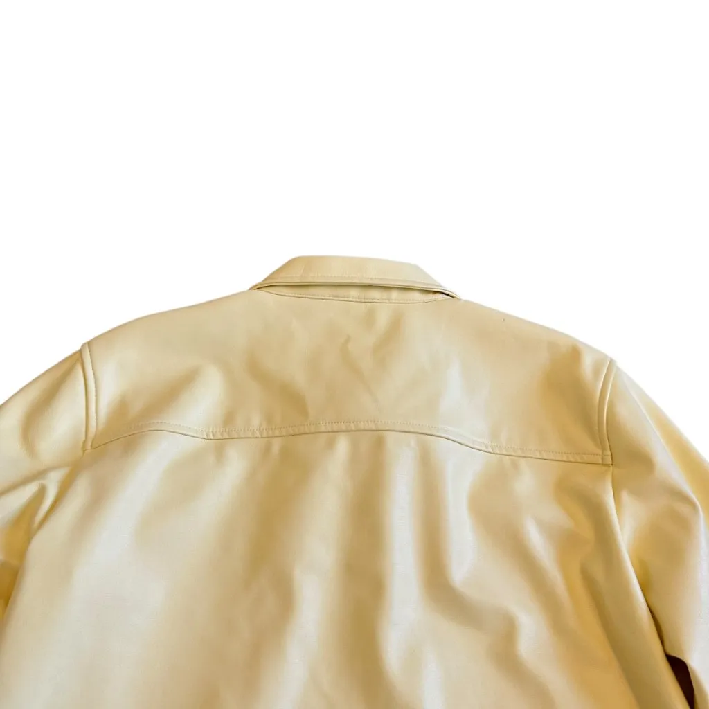 Calvin Klein Vegan Faux Leather Butter Yellow Snap Down Jacket Shacket Large - Image 8