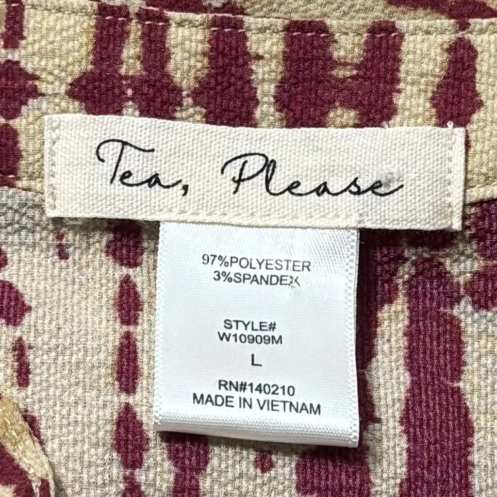Tea, Please Red Beige‎ Tie Dye Blouse Peasant Bohemian Cottagecore Country L Size L - Image 7