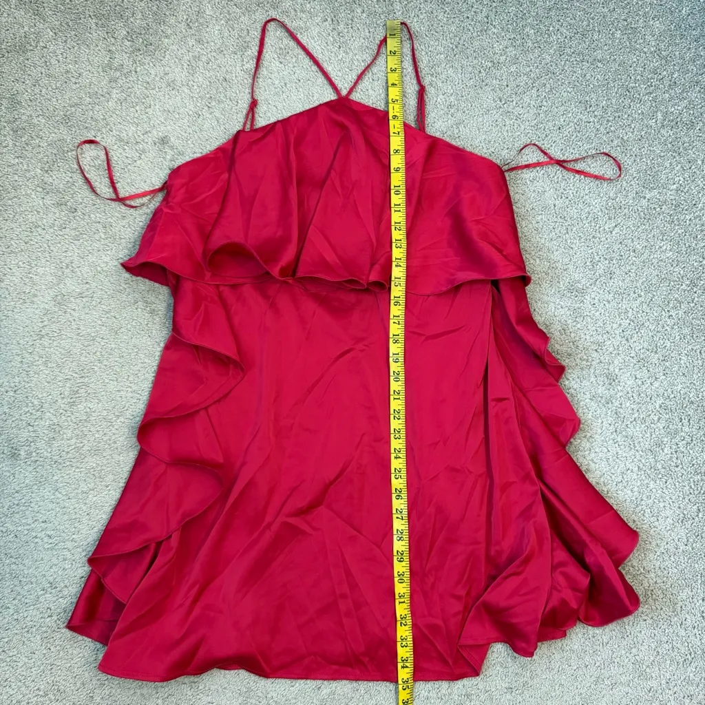 Jewel Badgley Mischka Amelia Ruffled Satin Mini Dress Deep Rose 12 - Image 9