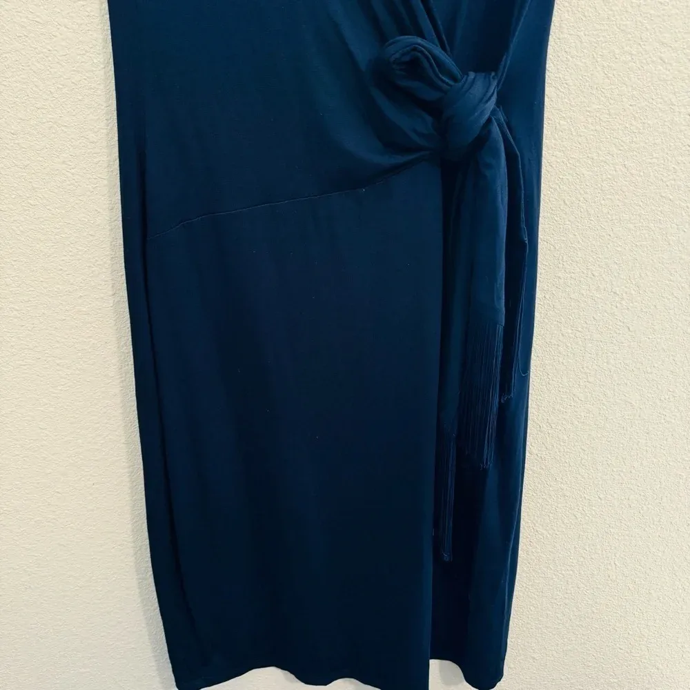 Trina Turk Midi Dress Women's Size S‎ Navy Blue Faux Wrap Knit - Image 6