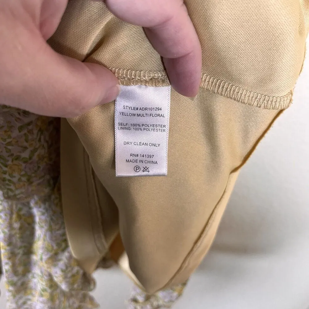 ASTR The Label Dress Womans Small Off Shoulder Two Tier Yellow Floral Multi Mini - Image 9