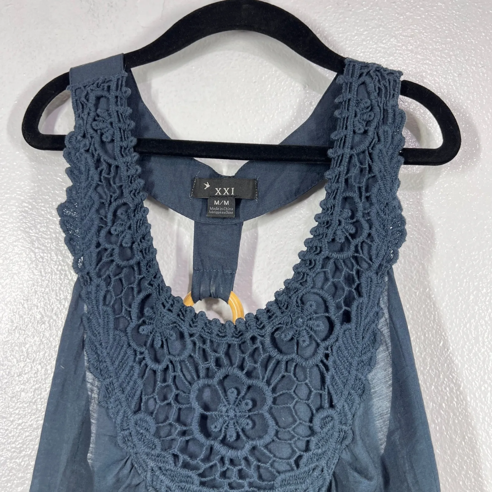 XXI Crochet High Neck Top Sleeveless Pockets Medium  Navy‎ Y2K Style Babydoll - Image 5