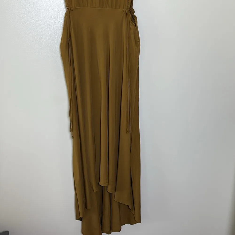 A New Day Brown Midi Dress Lightweight Cutout asymmetrical Hem Tie Back Size M - Image 4
