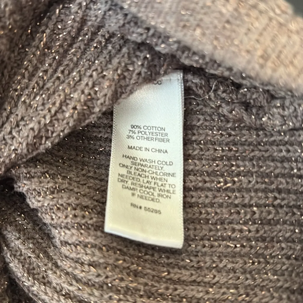 Express Women's Metallic Knit Taupe Brown V Neck Oversized Sweater Small Petite - Image 6