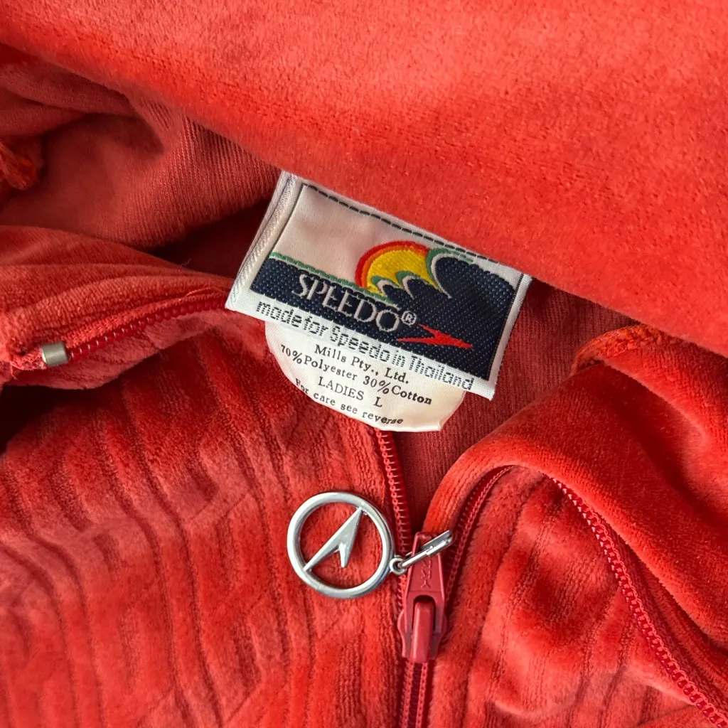 Speedo Vintage Red Velour Zip Up Hoodie Jacket Top Womens M/L Fit 90s Y2K - Image 2