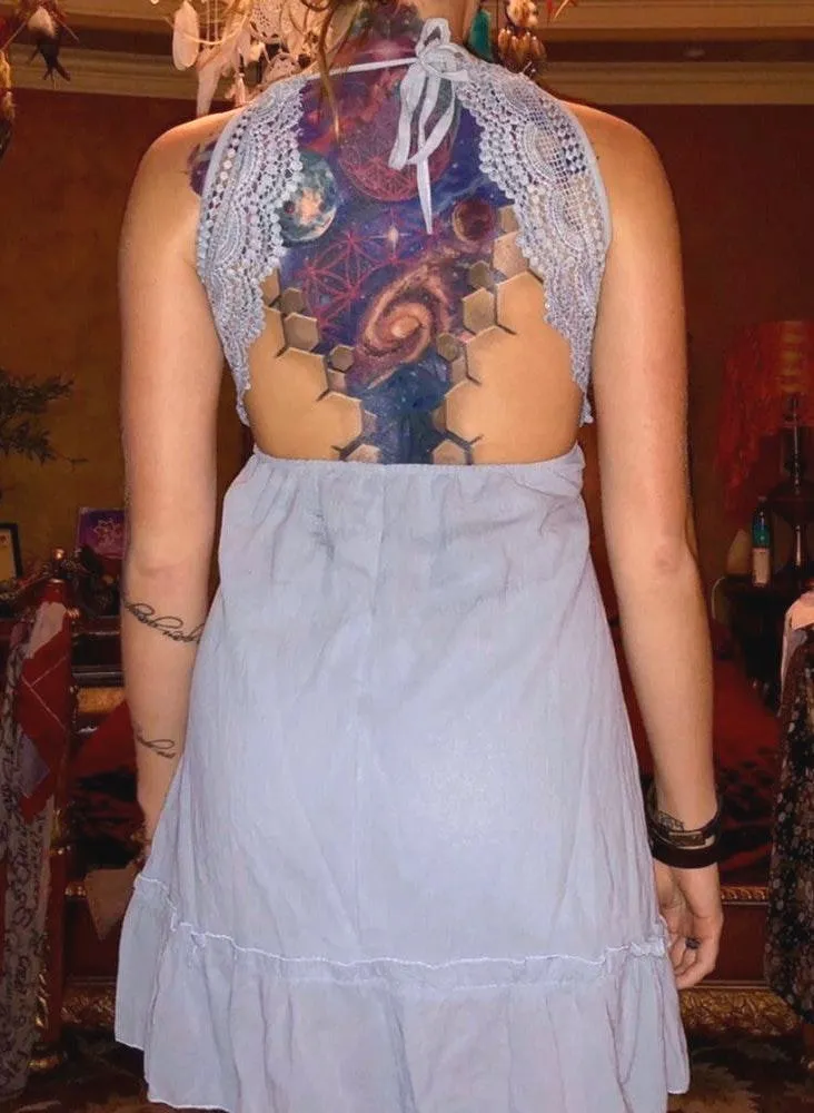 Open Back Laced Mini Dress Blue - Image 2