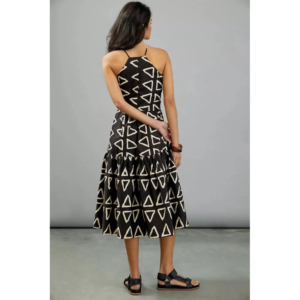 corey lynn calter dress Keyanna Maxi Tie Drop Waist Abstract Art Lagenlook Boho‎ Black Size M - Image 4