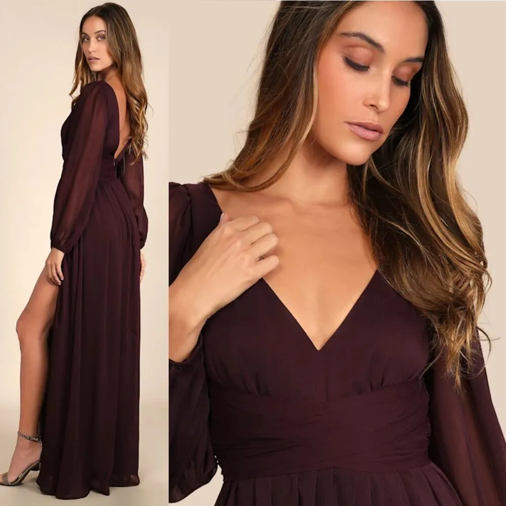 NWOT Lulus Enchant My Love Dark Purple V-Neck Long Sleeve Maxi Dress Size S - Image 3