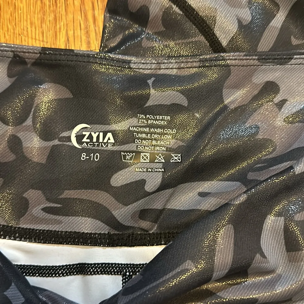 Zyia Womens 8 10 Gray Charcoal Shiny Camo Camouflage Athletic Leggings Pockets - Image 7