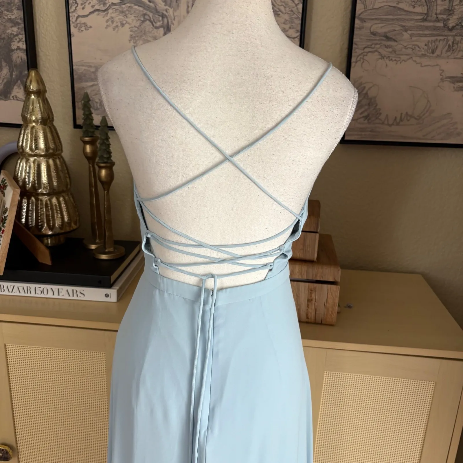 FAME and partners Dusty Blue Open Back Maxi Dress Size 2 Prom Bridesmaid - Image 3