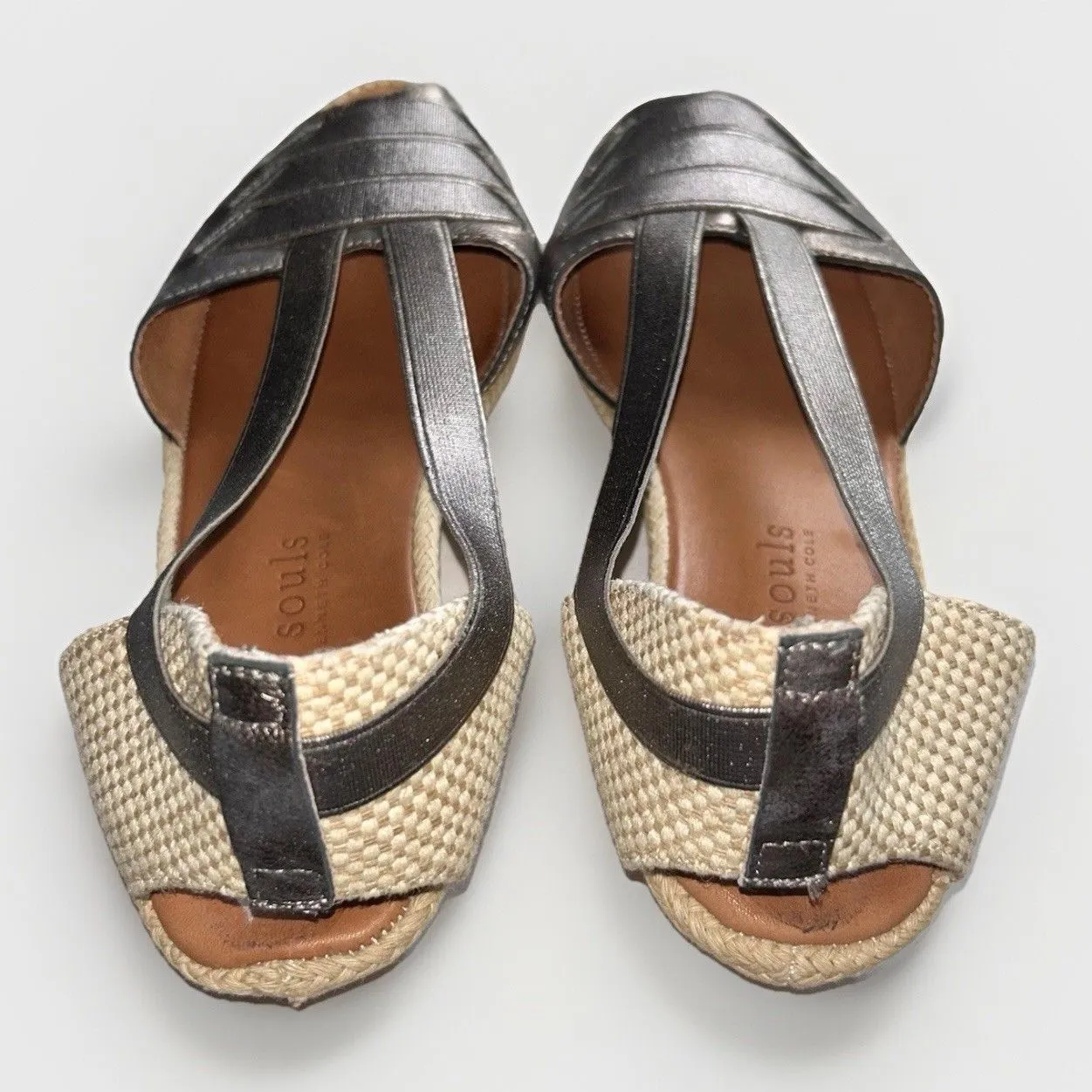 Gentle Souls Luci Metallic Silver‎ Peep-Toe Espadrille Sandals Elastic 7.5 M - Image 3