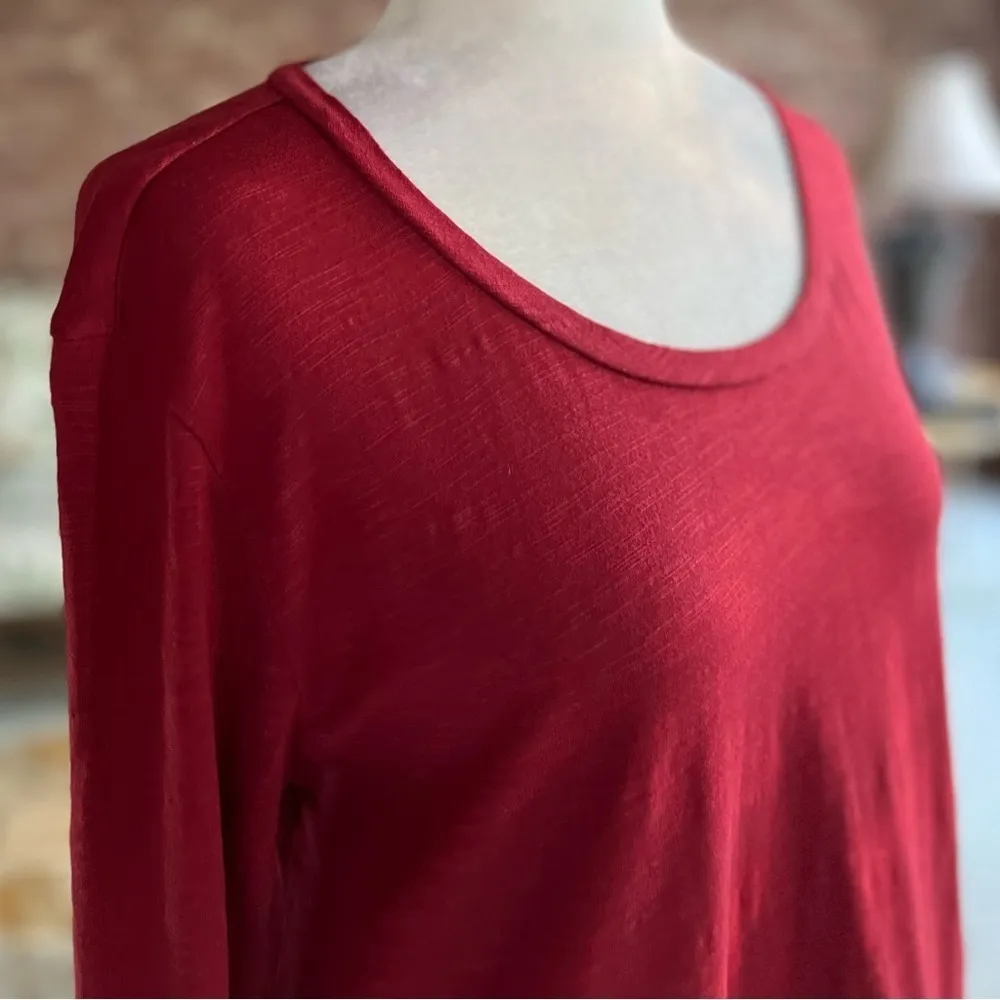 Caslon Top Ruffle Hem Long Sleeve Brick Red M Relaxed Dressy Tee Work Everyday - Image 11