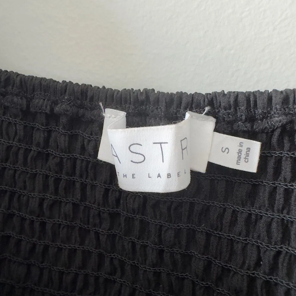 ASTR the Label Ruched Smocked Back Long Sleeve Top Ruffle Solid Black Classy S - Image 9