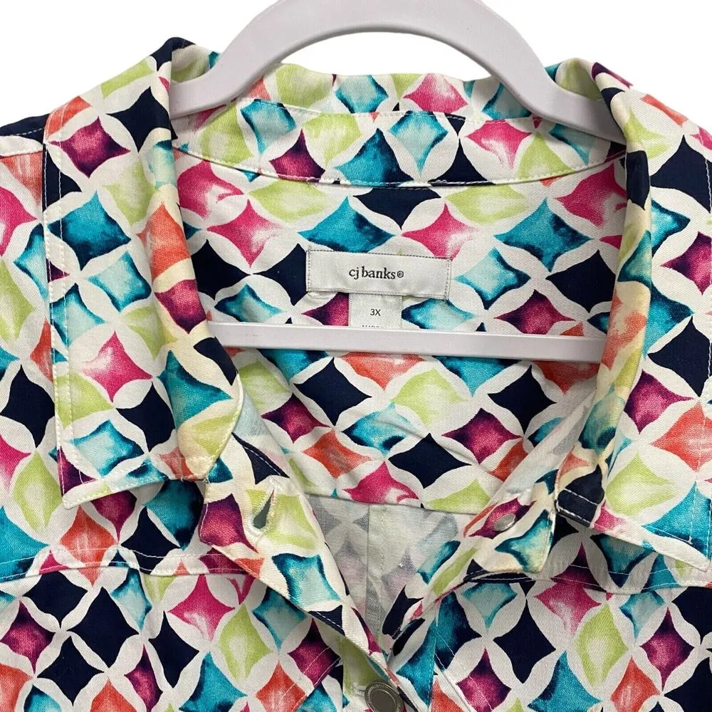 CJ BANKS Women's jacket multicolor printed button up 3/4 Sleeves PLUS SIZE 3X - Image 3