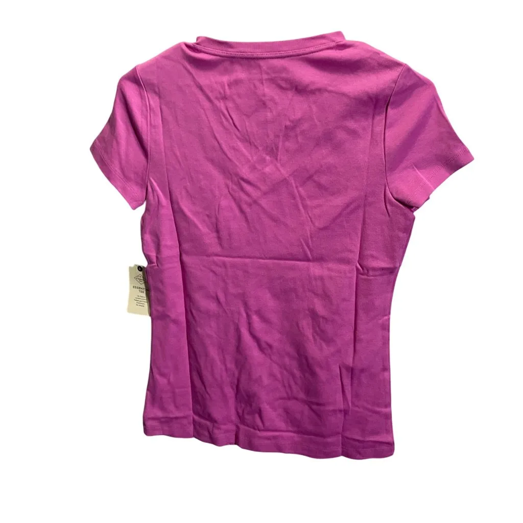 St Johns Bay Essential V-Neck XS Super Pink Cotton Tee Shirt - Image 4