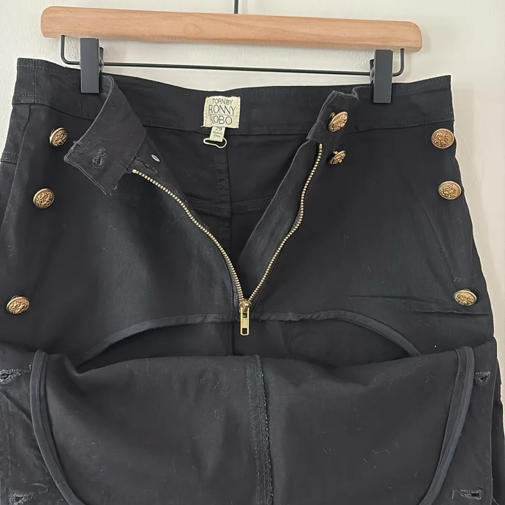 Torn by Ronny Kobo Sailor High Waisted Black Pants Button Flap Front Size 29 - Image 10