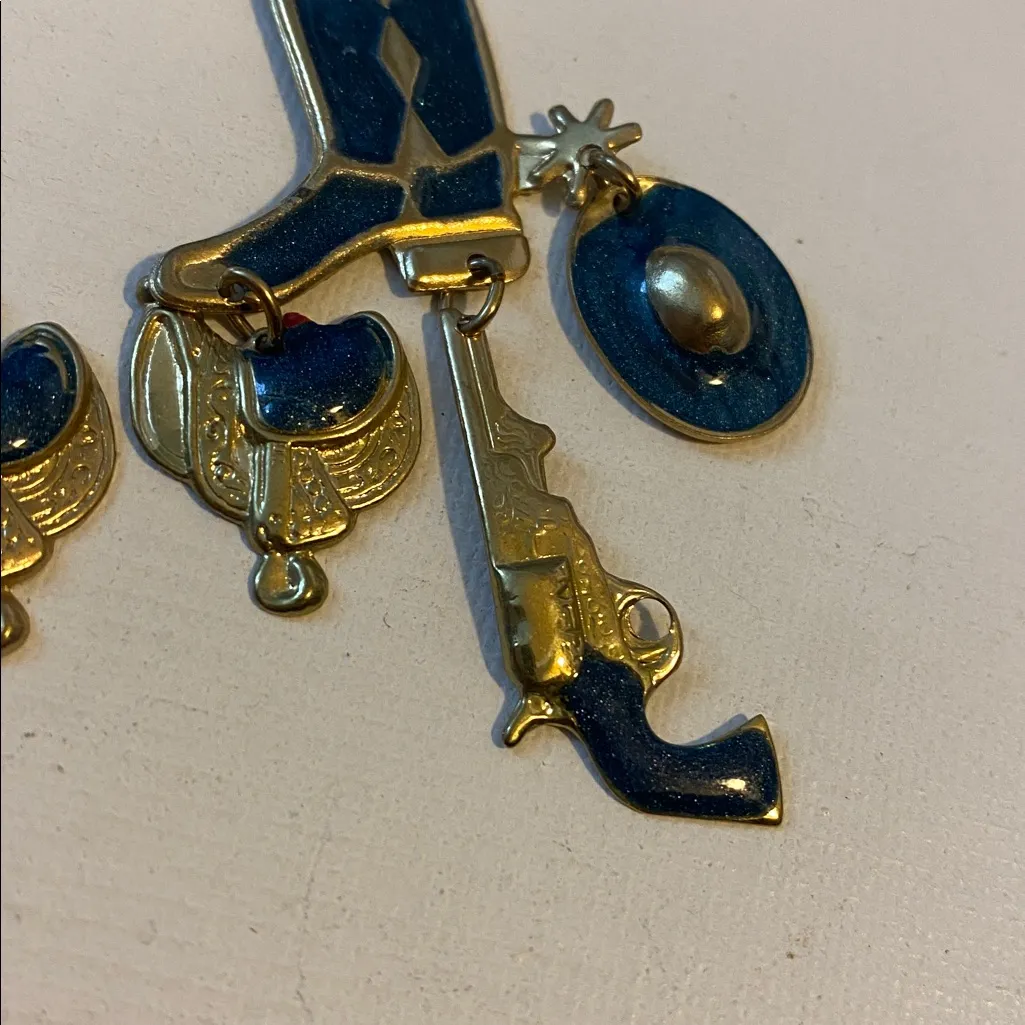 Western Style Charm Dangle Earrings Blue - Image 2