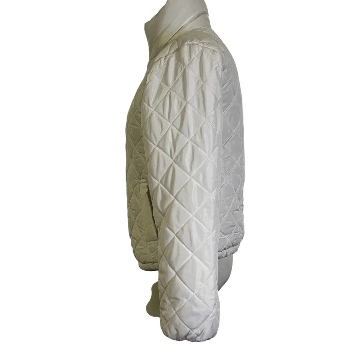 Jason Maxwell White Quilted Puffer Jacket Lightweight‎ Full Zip Coat Size Small - Image 2
