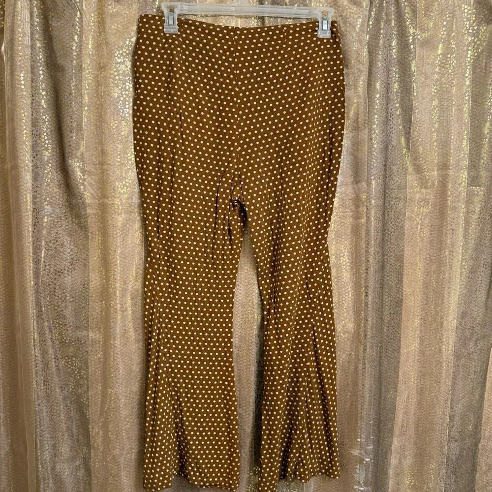 Free People Can't Take My Eyes Off Brown Polka Dot Wide Leg Flare Pants Large - Image 2