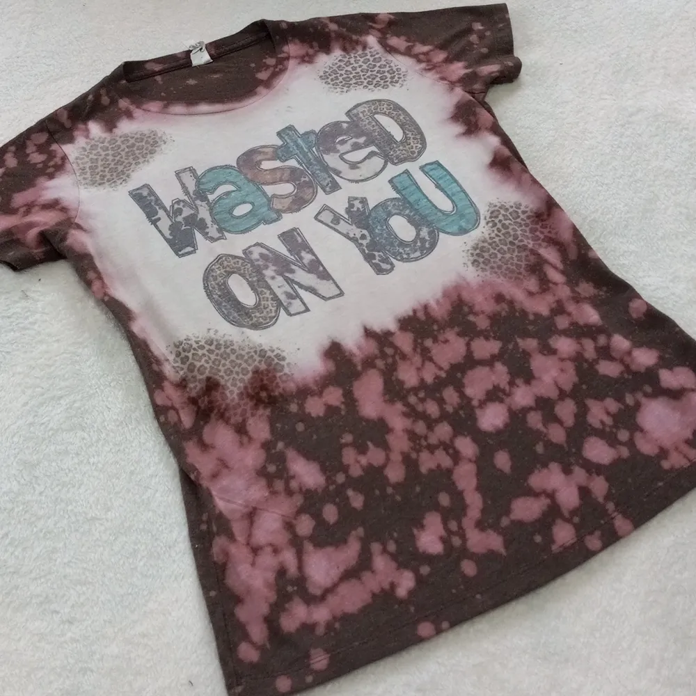 "Wasted on You" Heather Brown Distressed Graphic Tie Dye Tee - Image 6