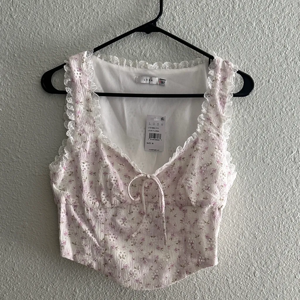 Lush Pink Floral Lace Trim Tank Top - Image 2