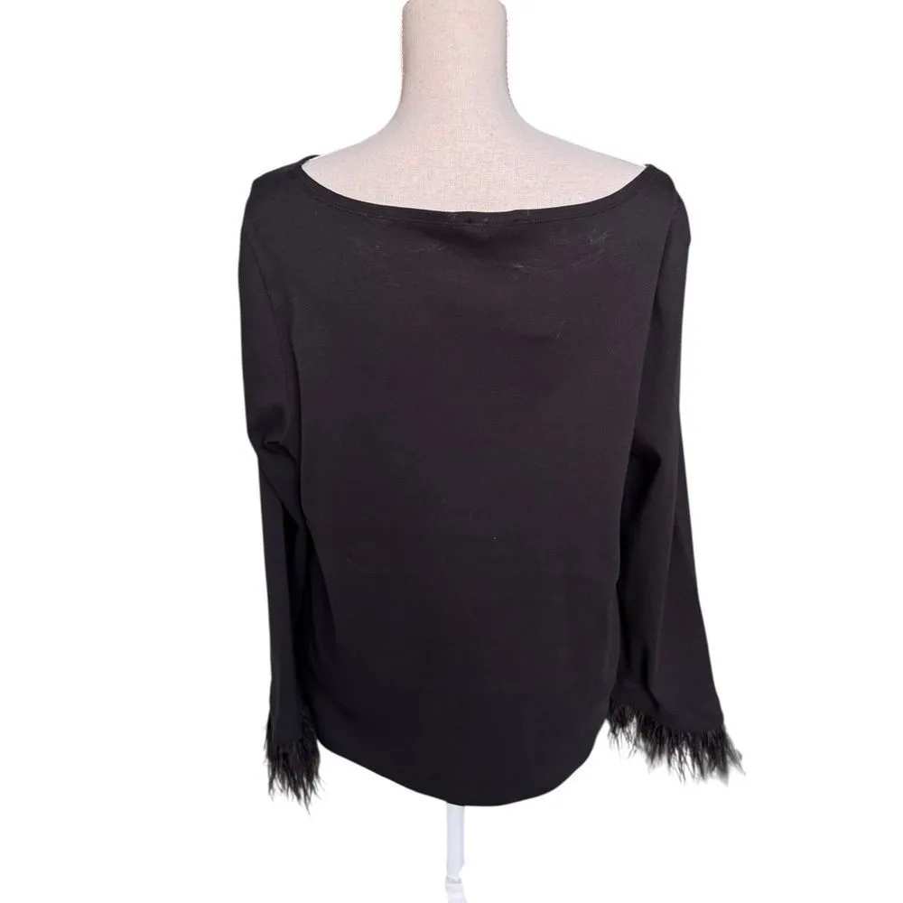 J.Crew Feather-trim long-sleeve shirt Black NWT L - Image 3