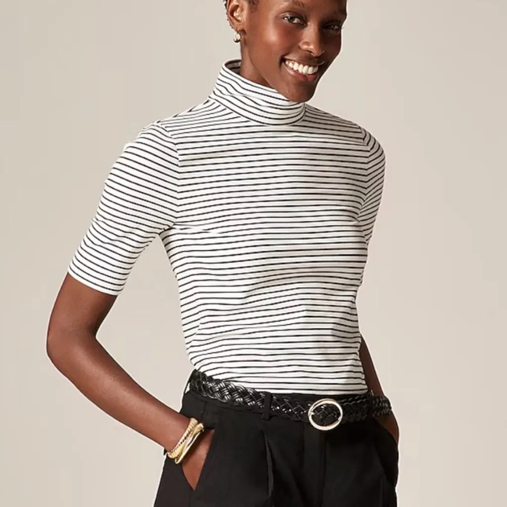 J. Crew Mock Neck Elbow Sleeve Striped Tee - Image 2
