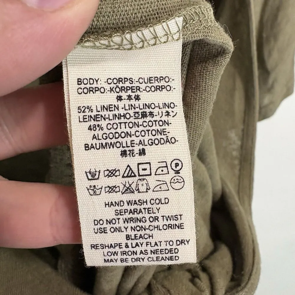 Free People Womens Romper Sm Moss Green Linen Blend Ballerina Tie Waist Beachy - Image 14