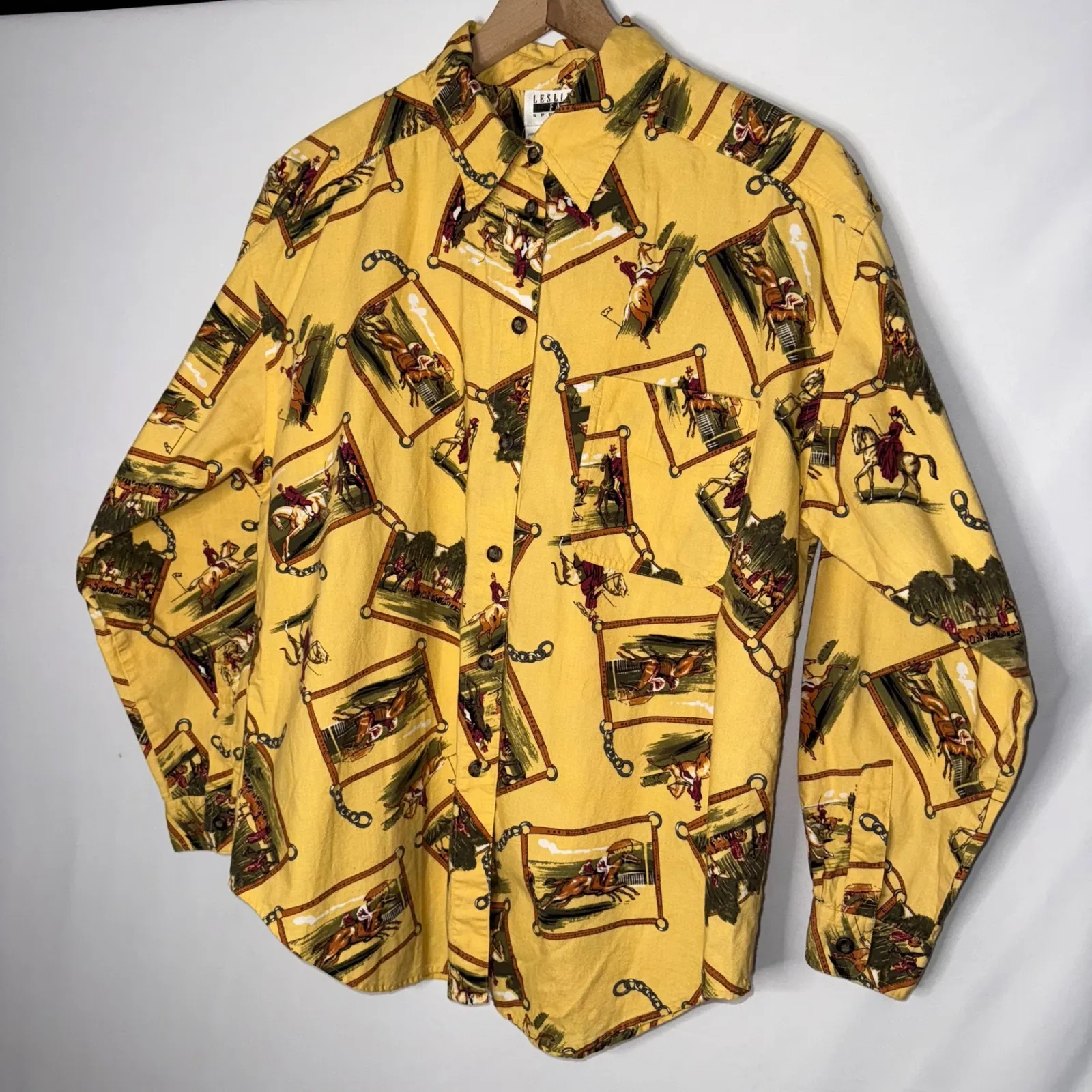 Equestrian Vintage Cottagecore Horse Long Sleeve Leslie Fay Button Up Blouse - Image 4