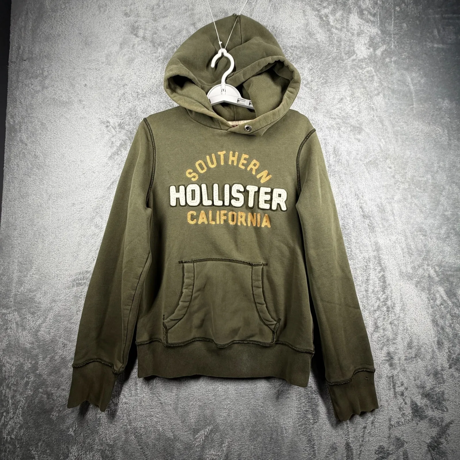 Hollister Hoodie Small Olive Green Southern California Surf Embroider Letter Y2K - Image 2