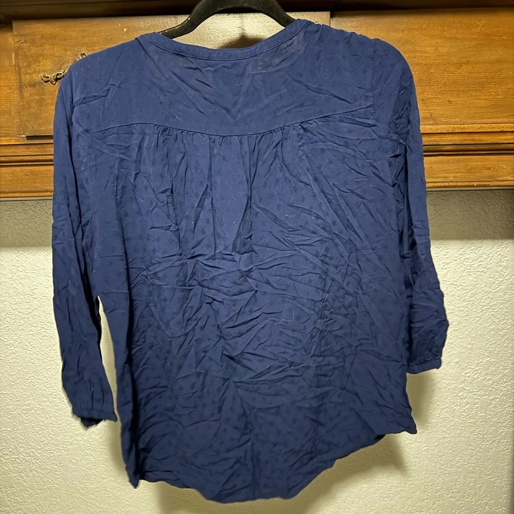 St. John's Bay Blue Ruched Blouse with Mandarin Collar - Image 2
