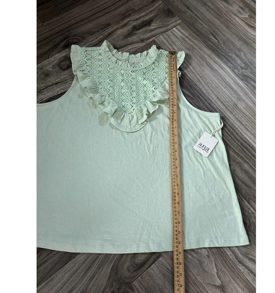 a.n.a SZ 1X Green Sleeveless Blouse Top Ruffle Eyelet Keyhole Backside Cotton - Image 5