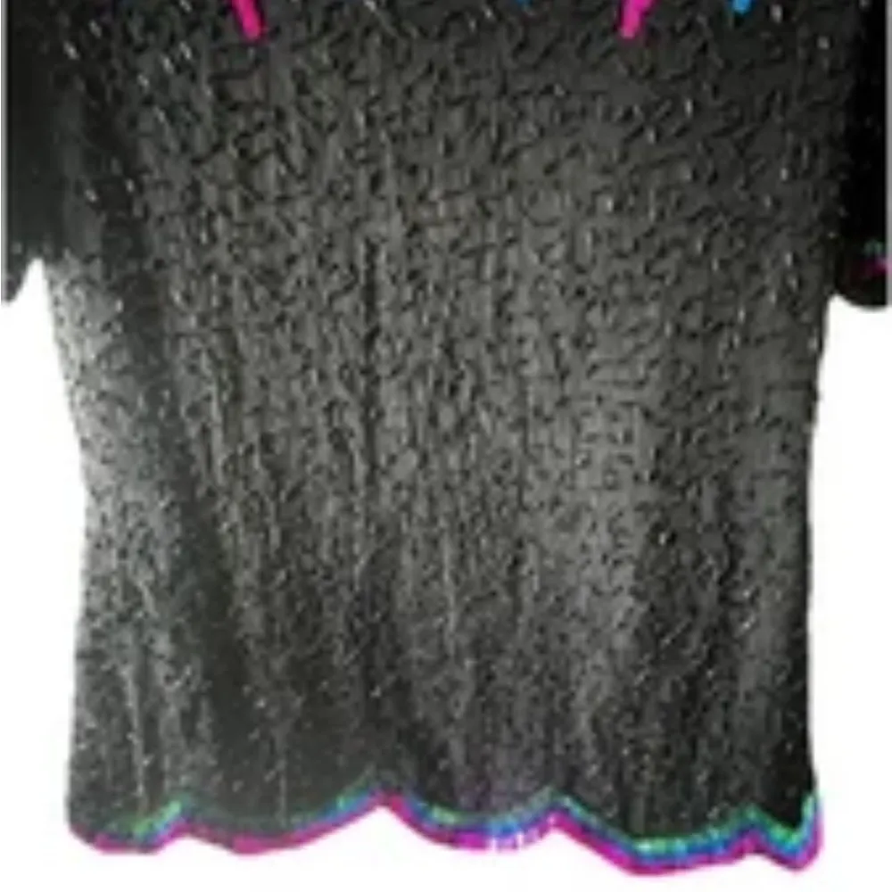 Stenay Vintage 100% Silk Sequin Beaded Colorful Embellished Women's Top Black - Image 3