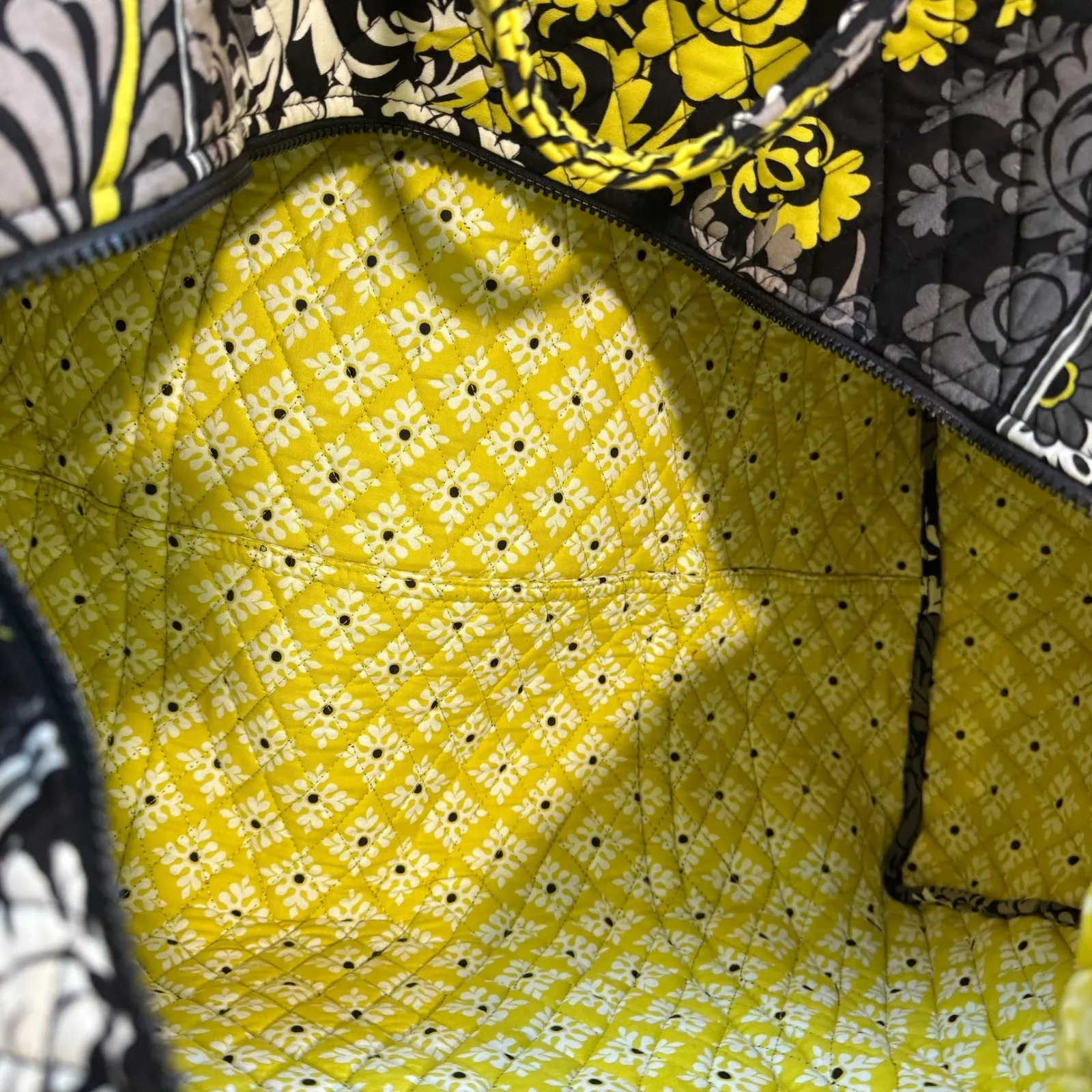 Vera Bradley Floral Grand Traveler Bag Yellow Gray Black Quilted Duffle - Image 9