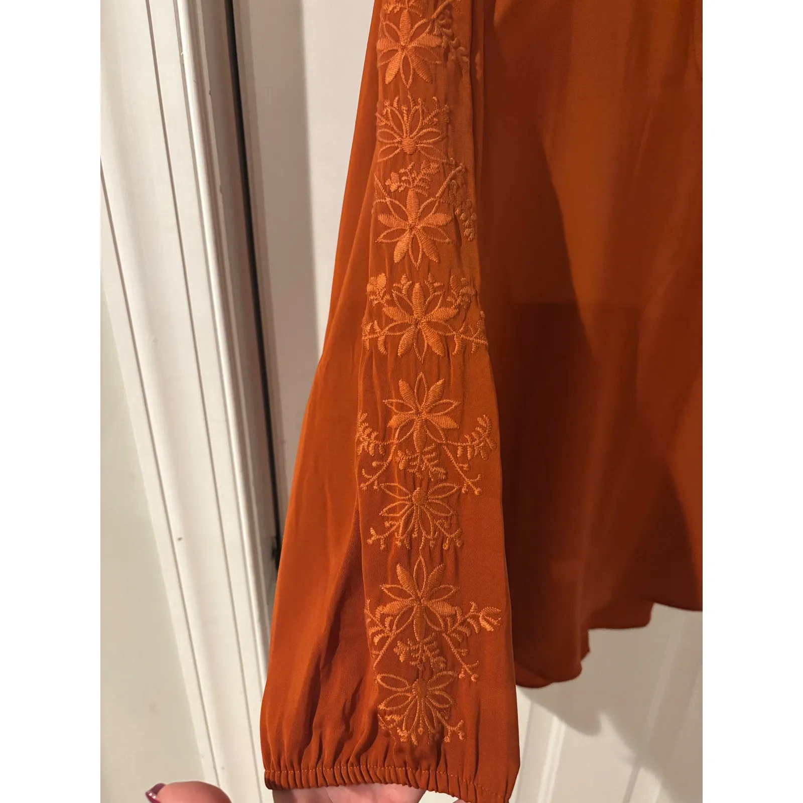 Market & Spruce Rust‎ Embroidered Long Sleeve Blouse Top Womens L - Image 3